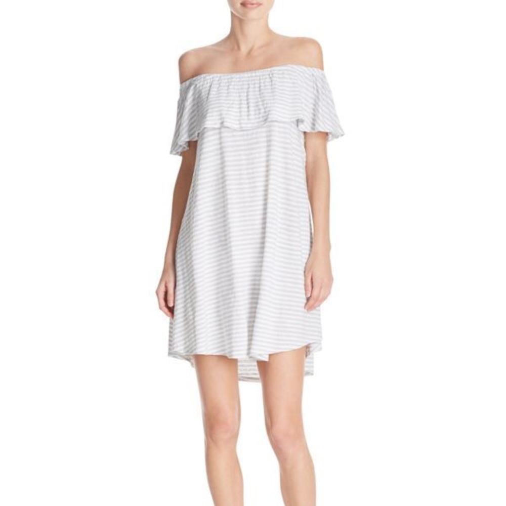 Rebecca Minkoff Striped Linen Off Shoulder Dress